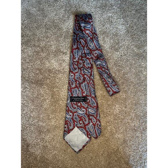 Christian Dior All Silk Paisley Printed Neck Tie Red/Blue Men's OS Made in U.S.A - Picture 5 of 5